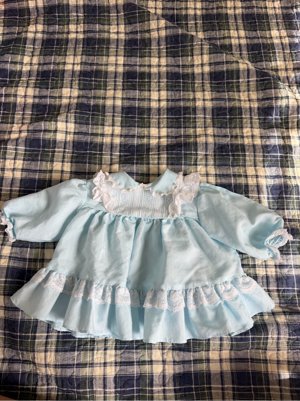 Vintage Bryan Light Blue Lace-Trim Baby Dress